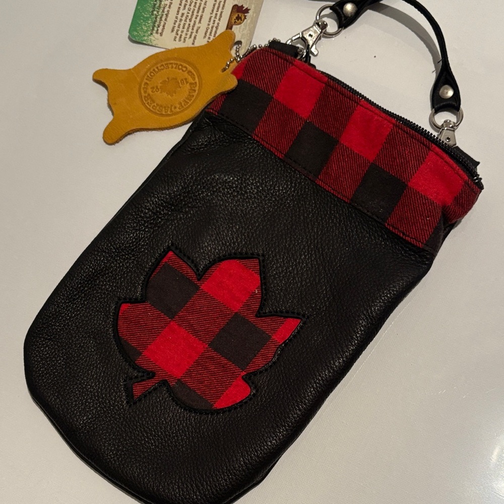 Chic Black and Red deerskin leather Leaf Crossbody Bag